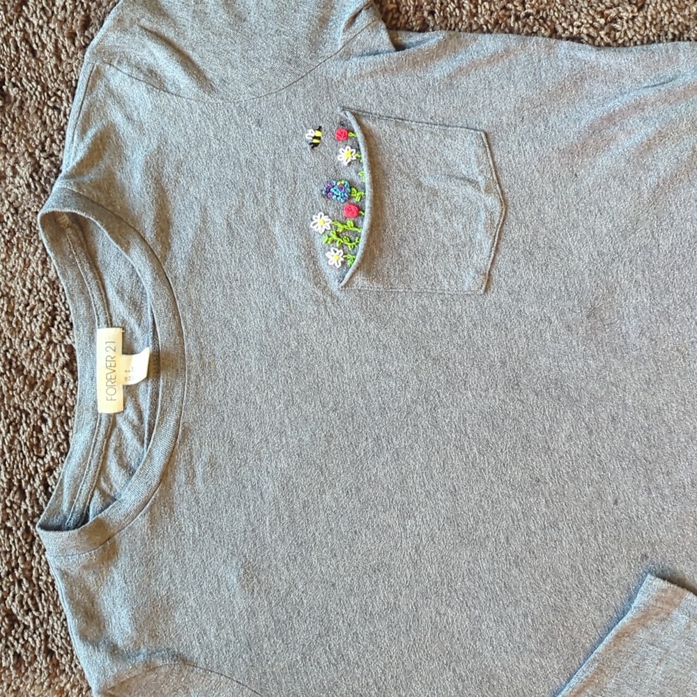 Hand embroidered Shirt flowers and bees
